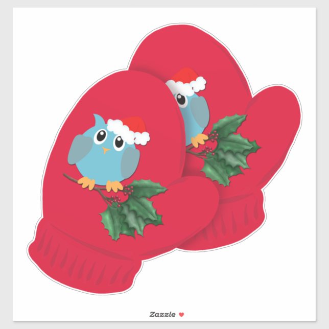 Red Mittens | Owl and Holly Large Sticker (Sheet)