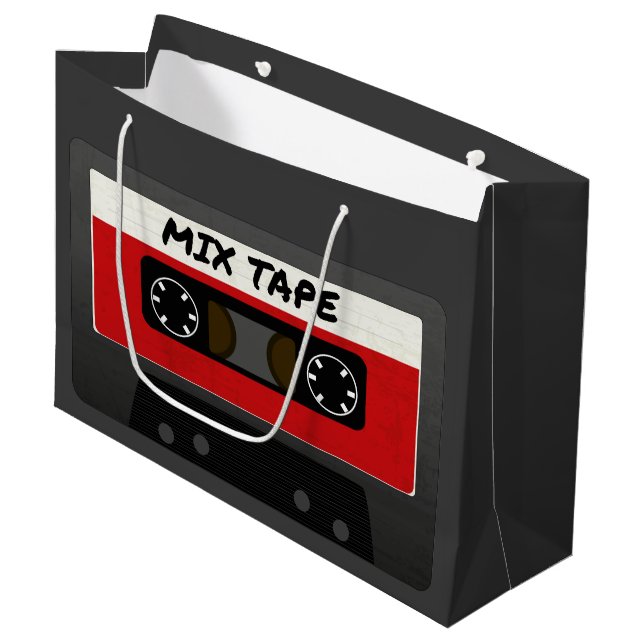 Red Mix Tape - 80s And 90s Retro Inspired Gift Large Gift Bag (Front Angled)