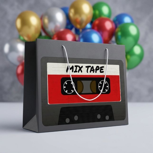 Red Mix Tape - 80s And 90s Retro Inspired Gift Large Gift Bag (Creator Uploaded)