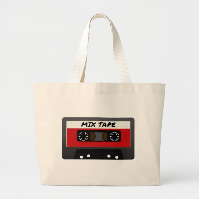 Red Mix Tape - 80s And 90s Retro Inspired Gift Large Tote Bag (Front)