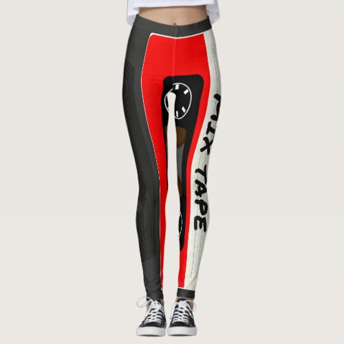 Red Mix Tape _ 80s And 90s Retro Inspired Gift Leggings