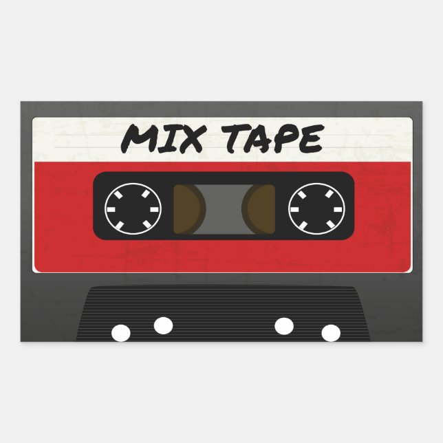 Red Mix Tape - 80s And 90s Retro Inspired Gift Rectangular Sticker (Front)