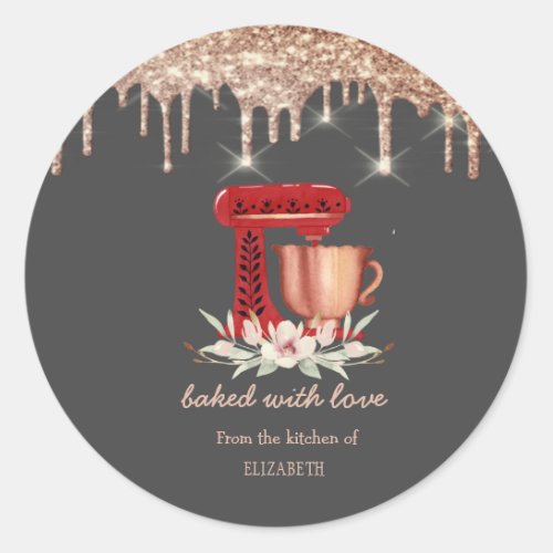 Red Mixer Flowers Drips Bakery   Classic Round Sticker