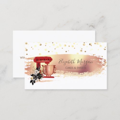 Red Mixer Gold Dots Brush Stroke   Business Card