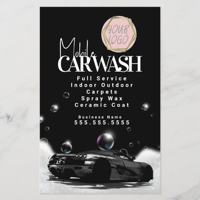 Red Mobile Car Wash Detailing Logo Flyer (Front)