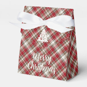 Red, Mocha & Cream Plaid - Merry Christmas + Tree Favor Boxes