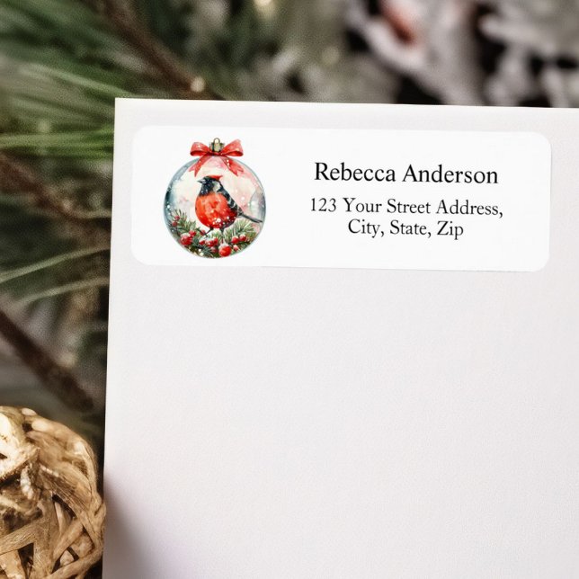 Red Mockingbird Winter Landscape Return Address Label (Creator Uploaded)