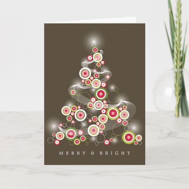 Red Mod Circles Glowing Abstract Christmas Tree Holiday Card (Front)