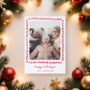 Red Modern Abstract Brushstrokes Frame Holiday Letterpress Photo Cards