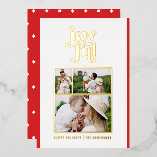 Red modern abstract joyful 3 photo foil holiday