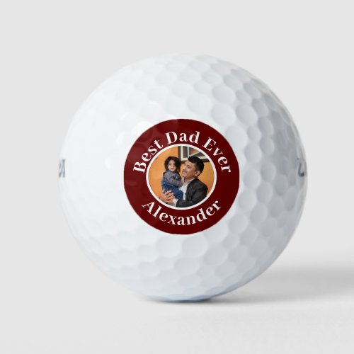 Red Modern Best Dad Ever add Photo  name Golf Balls