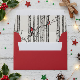 Red Modern Birch Trees and Cardinal Birds Envelope