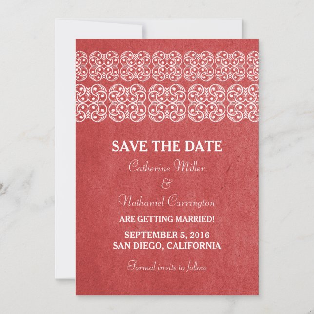 Red Modern Bohemian Save the Date Invite (Front)