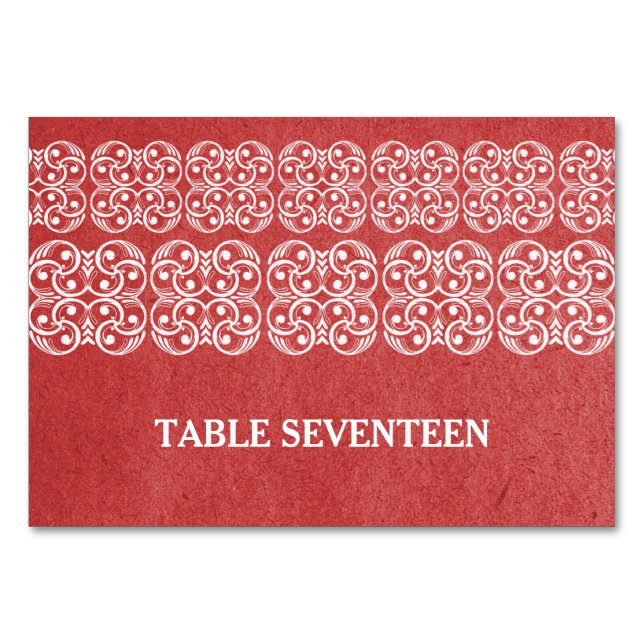 Red Modern Bohemian Table Card (Front)