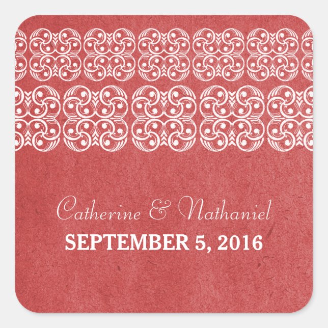 Red Modern Bohemian Wedding Stickers (Front)