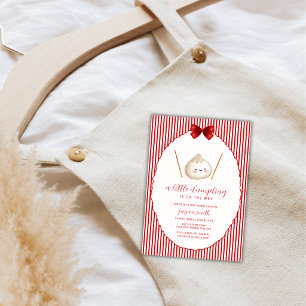 Red Modern Bow Asian Dumpling Baby Shower  Invitation