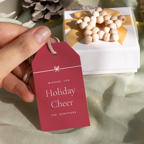 Red  Modern Bow Simple Minimal Holiday Cheer Gift Tags