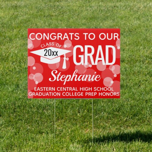 Red Modern Bubbles Congrats Graduation Yard Sign