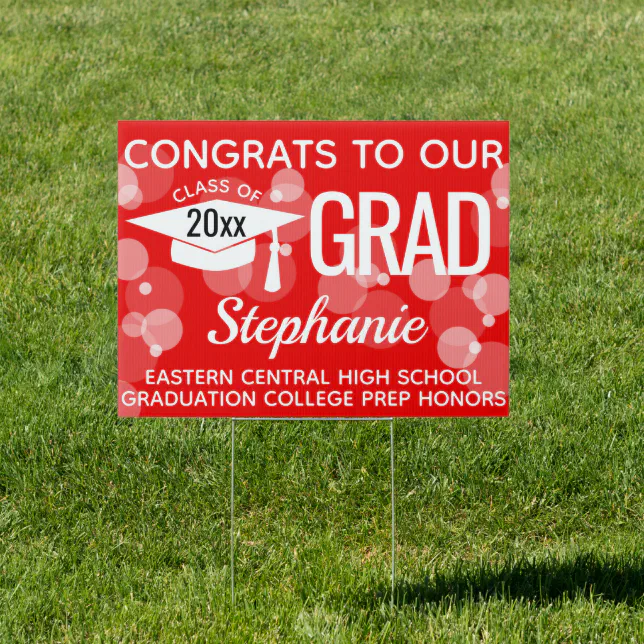 Red Modern Bubbles Congrats Graduation Yard Sign | Zazzle