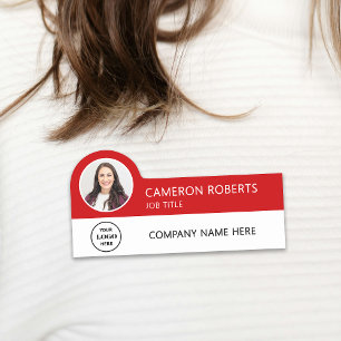 Red Modern Business Logo Photo Employee Name Tag