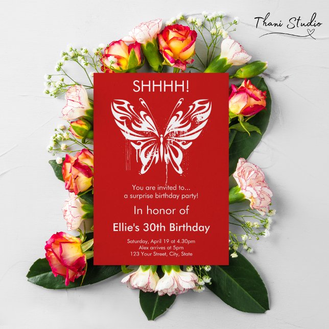 Red Modern Butterfly Birthday Customisable Text Invitation (Creator Uploaded)