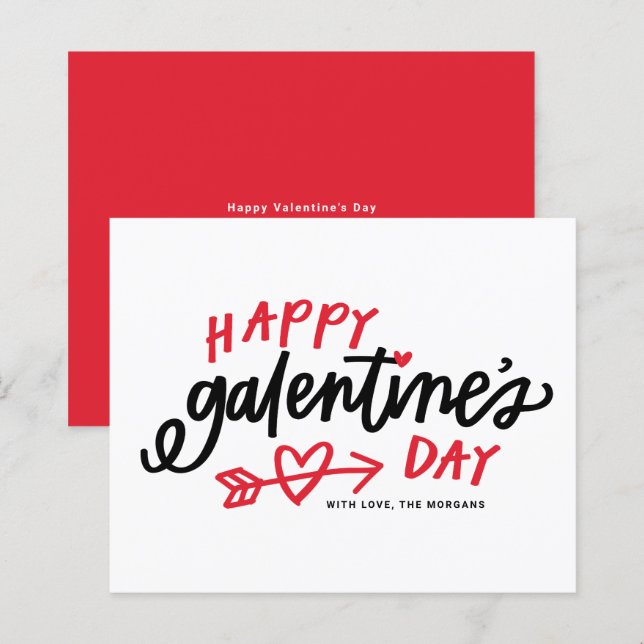 Red Modern Calligraphy Happy Galentine's Day Card (Front/Back)