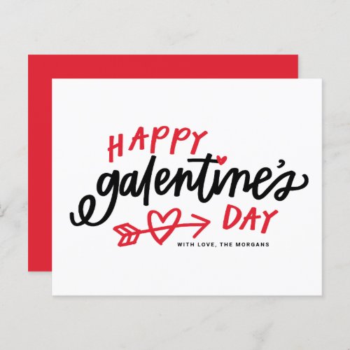 Red Modern Calligraphy Happy Galentines Day Card