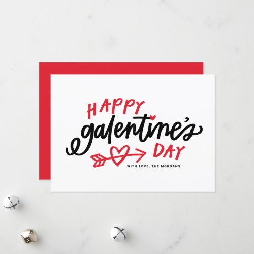 Red Modern Calligraphy Happy Galentines Day Holiday Card