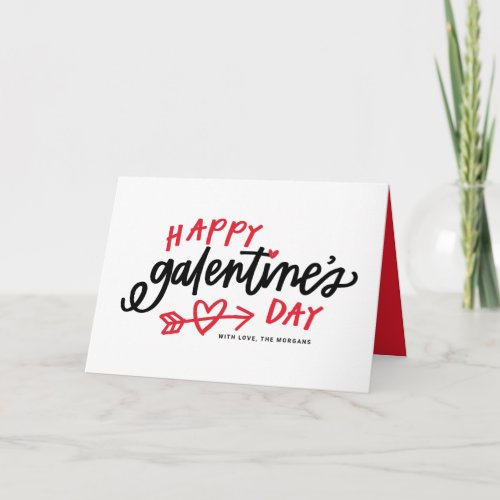 Red Modern Calligraphy Happy Galentines Day Holiday Card