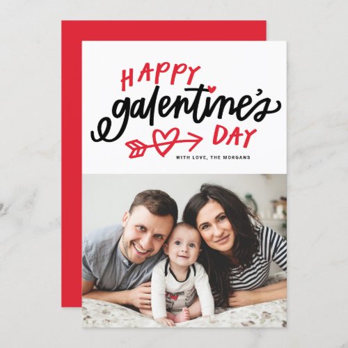 Red Modern Calligraphy Happy Galentines Day Photo Holiday Card