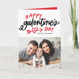 Red Modern Calligraphy Photo Happy Galentine's Day Holiday Card
