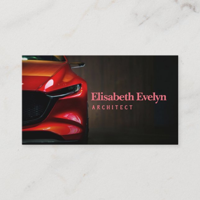 Red modern car headlights on black background business card (Front)