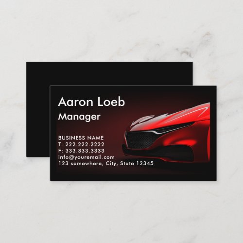 Red modern car headlights on black background  business card