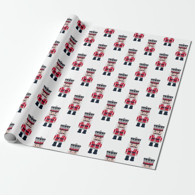Red Modern Christmas Nutcracker Wrapping Paper (Unrolled)