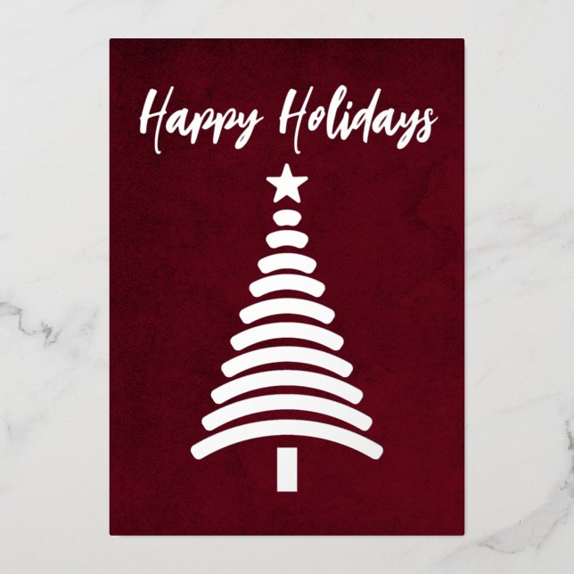 Red Modern Christmas Tree Company Foil Holiday Card (Front)