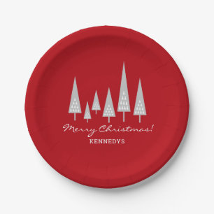 Red Modern Christmas Tree Family Christmas Party Paper Plates