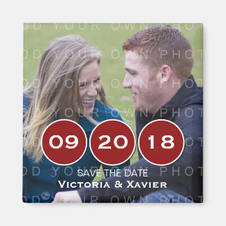 Red Modern Circles Photo Save the Date Magnet
