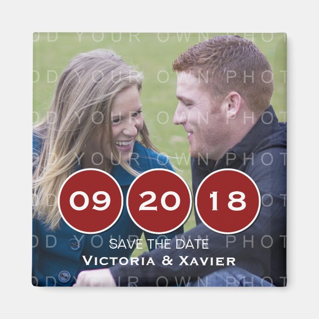 Red Modern Circles Photo Save the Date Magnet (Front)