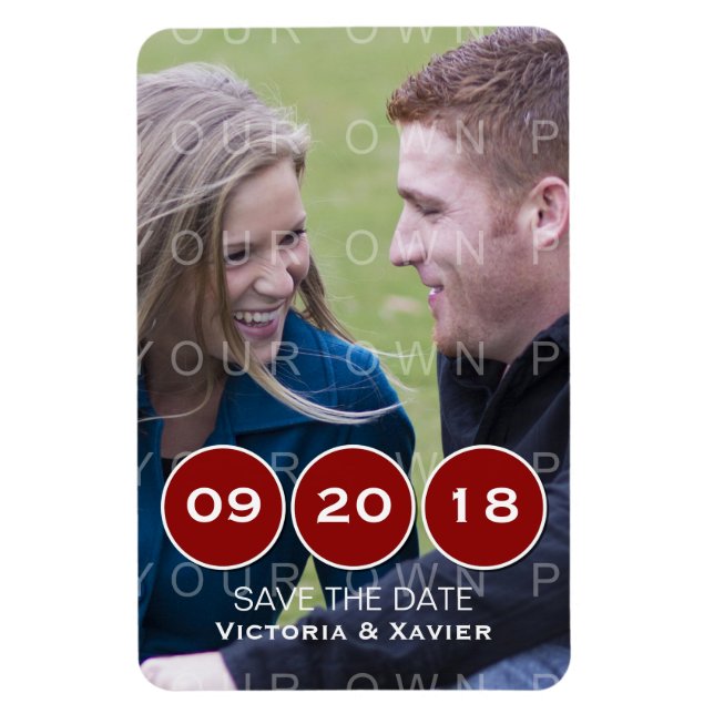 Red Modern Circles Photo Save the Date Magnet (Vertical)