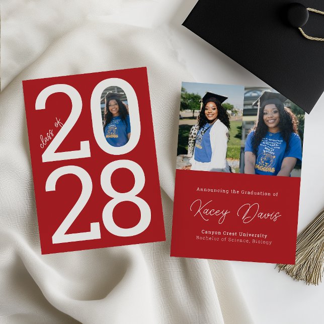 Red Modern Class Year Of and Photo Graduation Announcement (Creator Uploaded)
