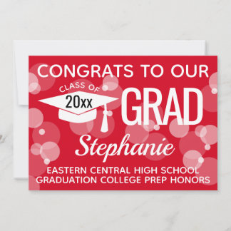 Red Modern Confetti Bokeh Bubbles Graduation Invitation