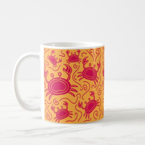Red modern crab pattern coffee mug