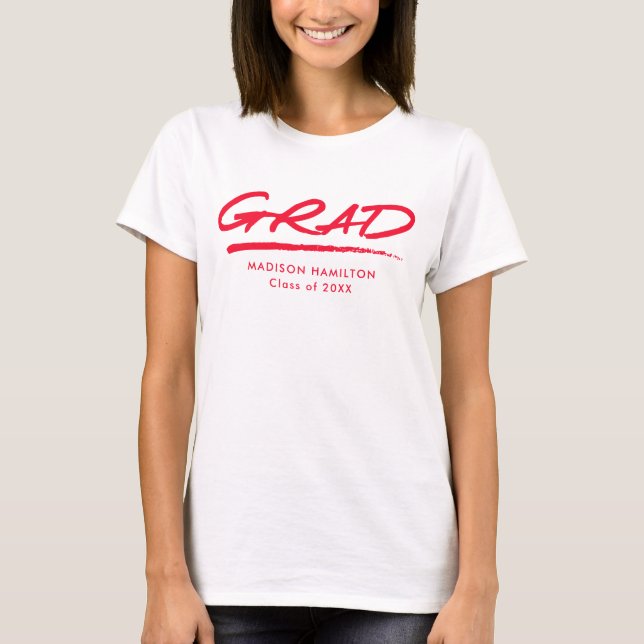 Red Modern Dashed Grad Personalized Graduation T-Shirt (Front)
