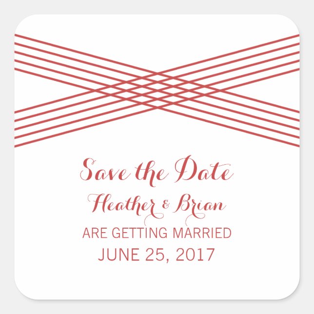 Red Modern Deco Save the Date Stickers (Front)