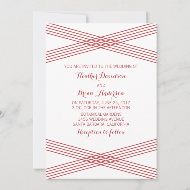 Red Modern Deco Wedding Invite (Front)