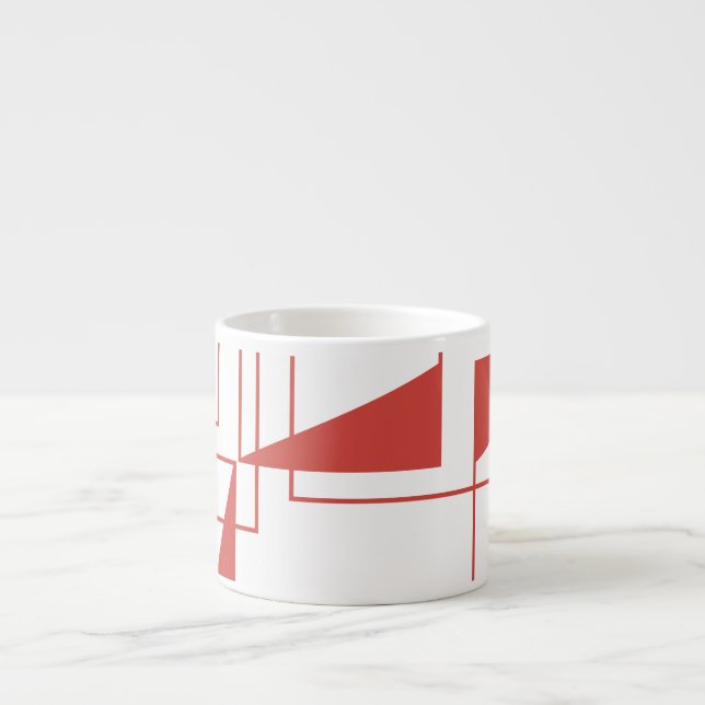 Red, modern, dynamic, trendy geometric pattern espresso cup (Front)