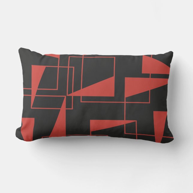 Red, modern, dynamic, trendy geometric pattern lumbar pillow (Front)