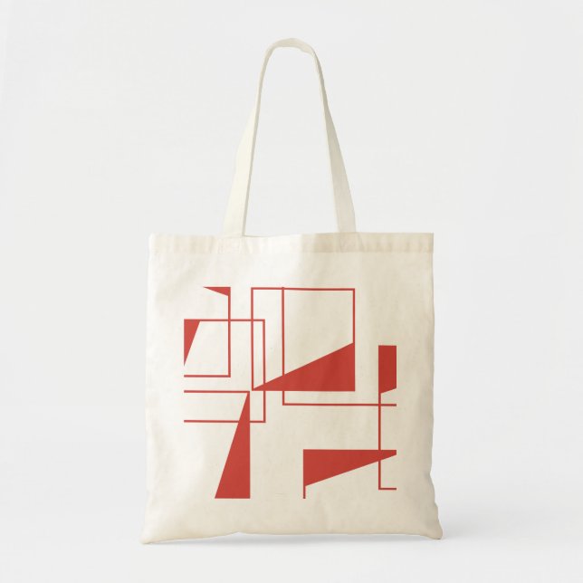 Red, modern, dynamic, trendy geometric pattern tote bag (Front)