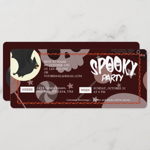 Red Modern  Elegant Halloween Spooky Party Ticket Save The Date