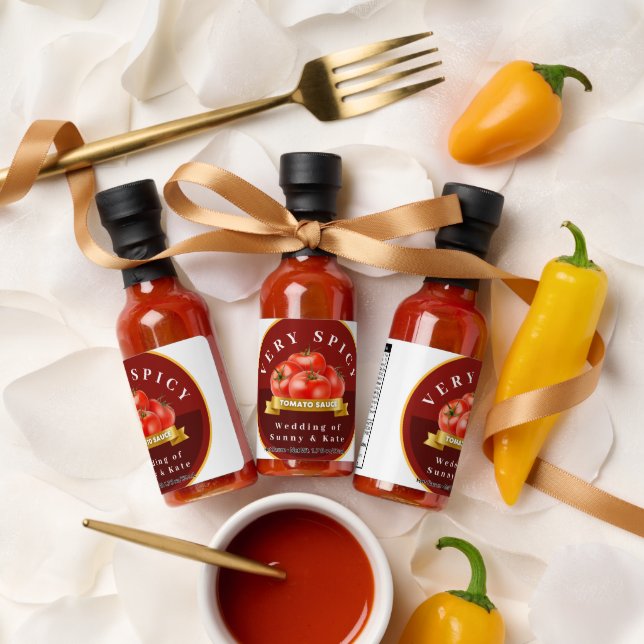 Red Modern Elegant Hot Sauce Label (Wedding)